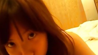Super cute asian girl sucks her bf's cock pov