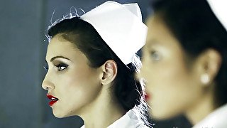 Kinky nurses in medical center fuck a patient with strapon
