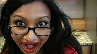 Exotic brown Indian girl Jasmine teasing solo in kitchen in amazing joi clip