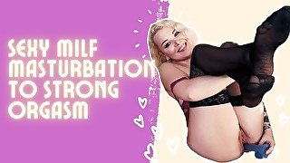 Sexy amateur MILF masturbation to strong orgasm, Dildo solo play