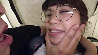 Hot asian nerd girl gets massive facial