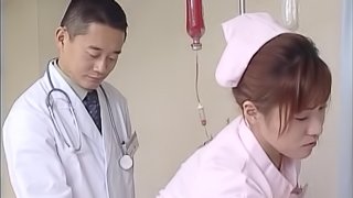 Horny doctors want to fuck a Japanese nurse's hairy pussy
