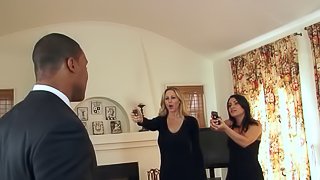Ladies wielding guns make the black guy fuck them hard