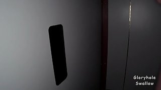 Mature slut sucks huge dicks in the glory hole