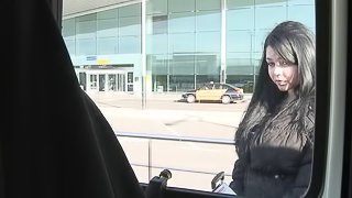 They get a huge tits girl in the car to film her fucking