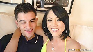 Dark haired chesty teen Kristina Rose gets licked out by big cock