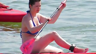 Chubby college girl with gigatits at the beach - Non nude