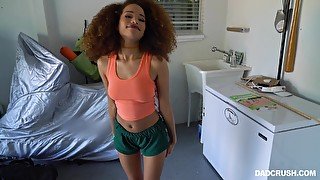 Curly haired ebony Cecilia Lion gets a huge cum shot on her belly