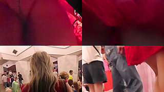 Upskirt porn with a skinny ass gal in a public place