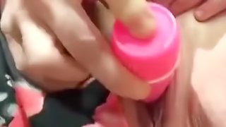 My wife fucking her pink vibrator in the gym dressing room