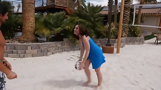 Charming teenage brunette drilled hard by the pool