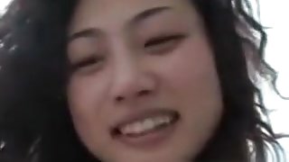 Cute asian girl fucks her fat bf with a smile on her face and gets creampied