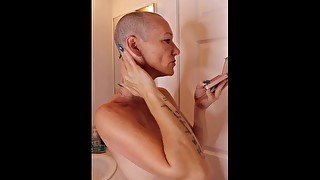 Shaving Head Naked and A Smoke
