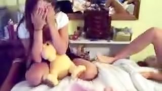 Homemade video of three babes messing with each other on the bed