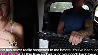 Female Fake Taxi Passenger obsessed by busty blonde drivers huge tits