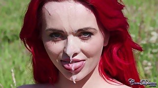 Jasmine James Redhead Sunbathing Slut with Big Natural Tits Get Cum on Face