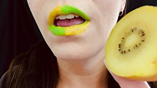ASMR Sensually Eating Gold Kiwi Fruit Mouth Close Up Fetish by Pretty MILF Jemma Luv