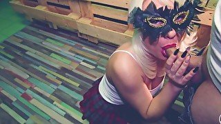 - 4K - HOT WIFE TEEN IN A MASK -BLOWJOB & FUCK = CUMSHOT ON ASS -ADELLA JAY