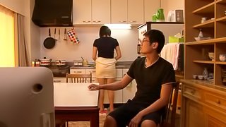 Even in the kitchen this Asian chic feeds her hungry cunt with a big cock