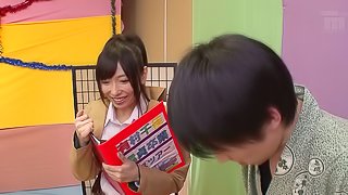 Numerous dicks stuffing Chika Arimura's mouth and pussy