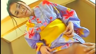 Japanese slut in a kimono getting banged by two dudes (uncensored)