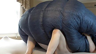 Puffy Jacket Lover Humping Huge Down bag Comforter Until He Cums. Shiny Nylon Bed Humping!!