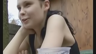 Euro Amateur With Huge Natural Tits Giving a Blowjob in Public