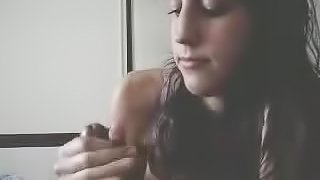 Pretty brunette sucks a dick and rides it in hardcore POV clip