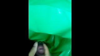 Stuffing green polyethylene under ass