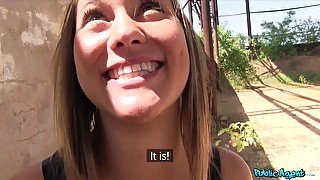 Young student screwing in outdoor POV for quick buck