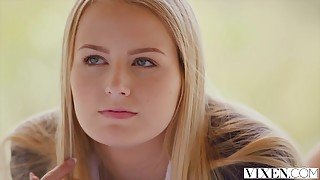 Hot blonde college girl Lily Rader sucking off and riding big penis