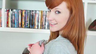 Redhead librarian is riding on the hard dick