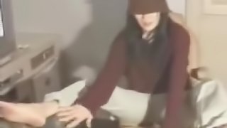 Blindfolded Asian Chick Touches Herself Over Her Pants
