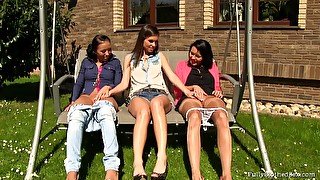 Outdoor threesome with Jenny De Lugo and two more little misses