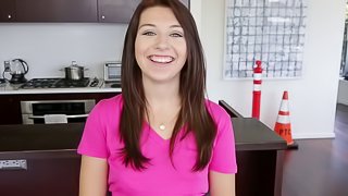 Hot pink tee shirt and tight pussy on the hardcore teen temptress