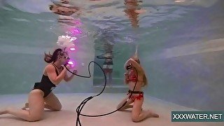 Jane and Minnie Manga swim naked in the pool