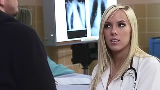 Blonde nurse gets horny in the hospital and is fucked by her patient