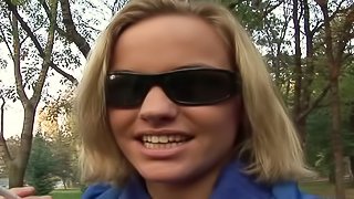 Britney the blonde babe gets fucked in a park