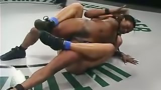 Asian and Ebony Wrestlers Fighting for Domination and Strapon Sex