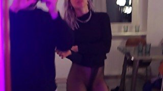 So horny! Fucked her through ripped pantyhose, foot job, squirting, cumshot - Quarantine dance