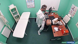 A hot estate agent gets naughty in hospital and fucks a doctor