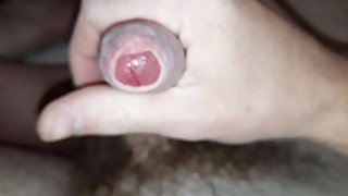 My horny uncut cock cums all over me