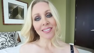 Busty blonde titty fucker gives blowjob in sexy POV movie