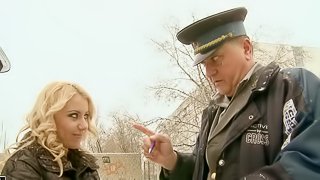 Blonde Beaut Rides An Old Officer To Get Out Of Trouble