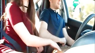 GF sucking cock in driving car