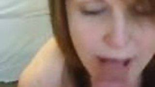brunette girl is sucking the cum out