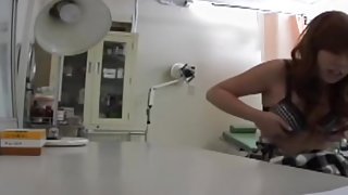 Horny Japanese gyno played with the twat of his patient