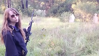 Cute Girl Chloe Shooting Guns in the Woods Video - PM400 MP15 FNS and XDm 9