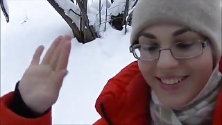 Cum swallow on the snow