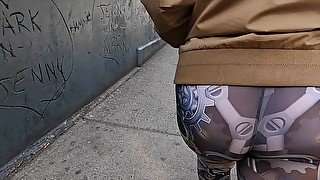 Wife walking in See Through Spandex on train